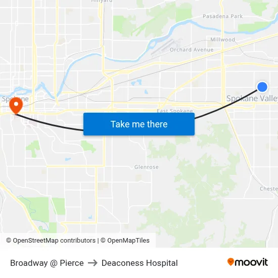 Broadway @ Pierce to Deaconess Hospital map
