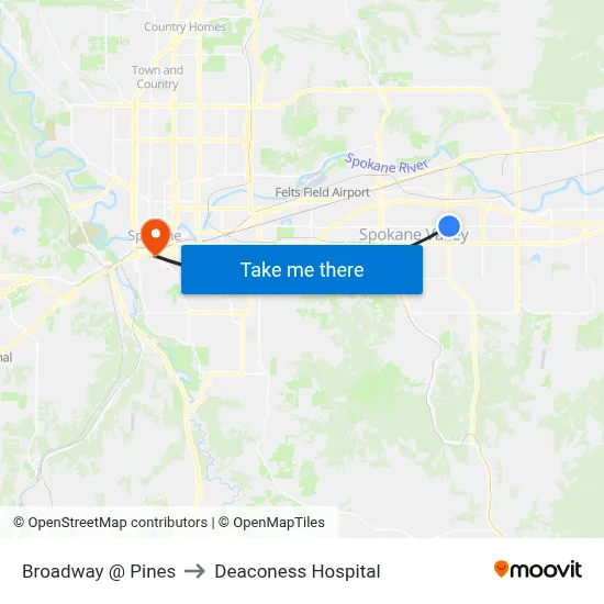 Broadway @ Pines to Deaconess Hospital map