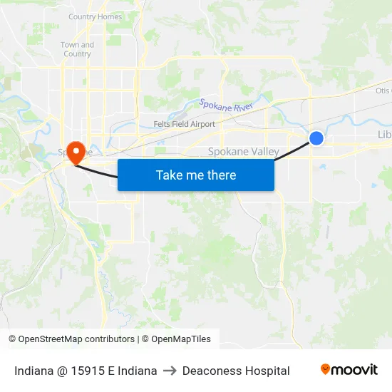 Indiana @ 15915 E Indiana to Deaconess Hospital map