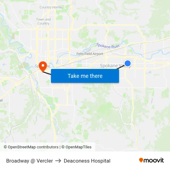 Broadway @ Vercler to Deaconess Hospital map