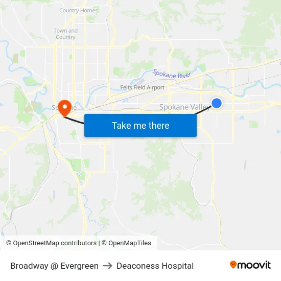 Broadway @ Evergreen to Deaconess Hospital map