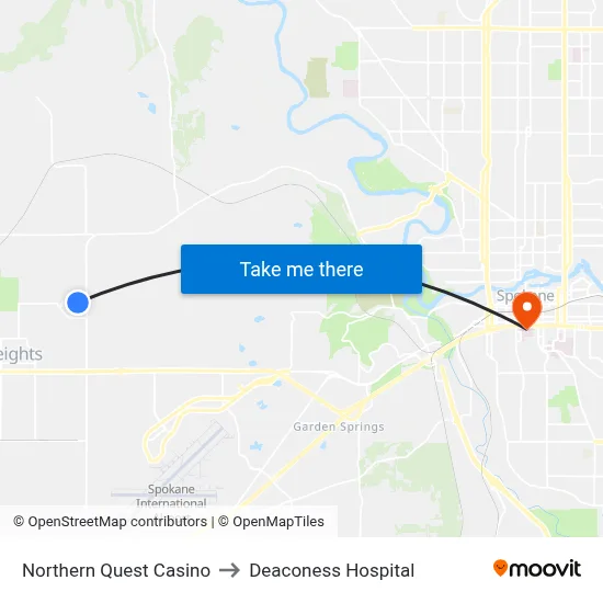 Northern Quest Casino to Deaconess Hospital map