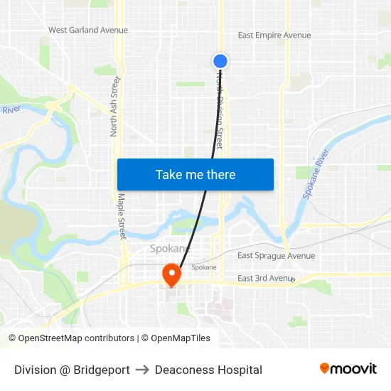 Division @ Bridgeport to Deaconess Hospital map