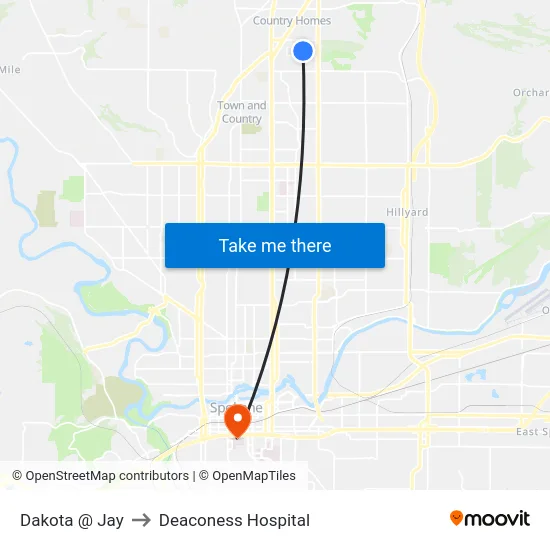 Dakota @ Jay to Deaconess Hospital map