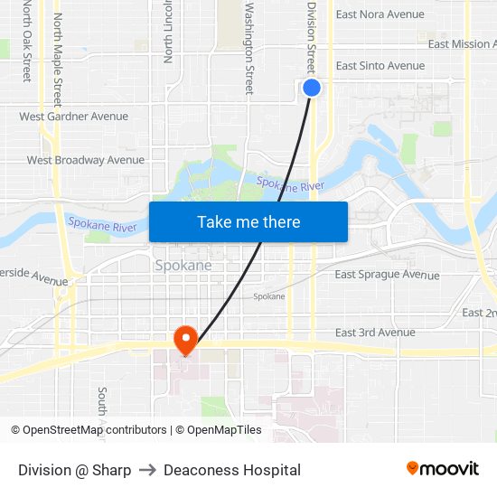 Division @ Sharp to Deaconess Hospital map