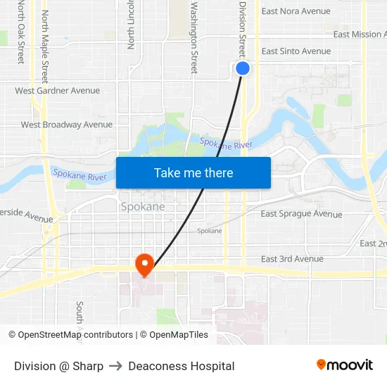 Division @ Sharp to Deaconess Hospital map