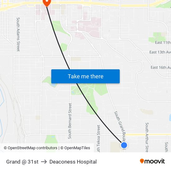 Grand @ 31st to Deaconess Hospital map