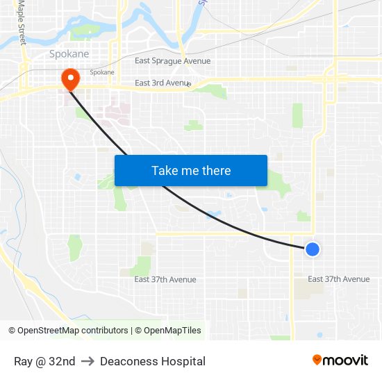 Ray @ 32nd to Deaconess Hospital map