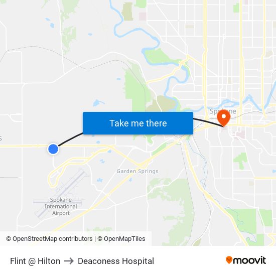 Flint @ Hilton to Deaconess Hospital map