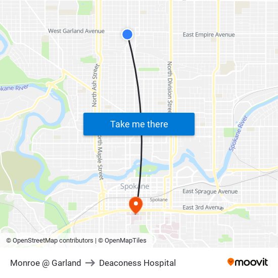 Monroe @ Garland to Deaconess Hospital map