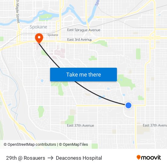 29th @ Rosauers to Deaconess Hospital map