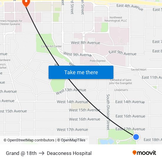 Grand @ 18th to Deaconess Hospital map