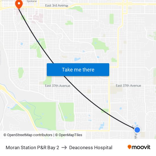 Moran Station P&R Bay 2 to Deaconess Hospital map