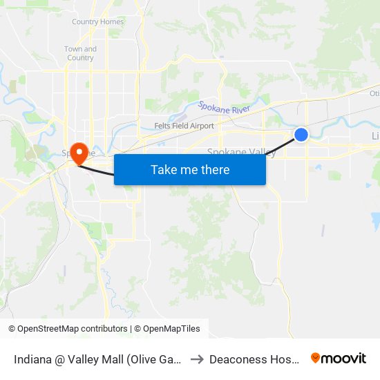 Indiana @ Valley Mall (Olive Garden) to Deaconess Hospital map