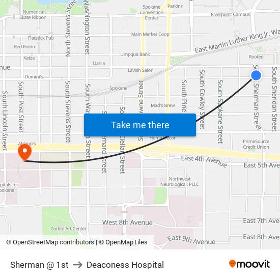 Sherman @ 1st to Deaconess Hospital map