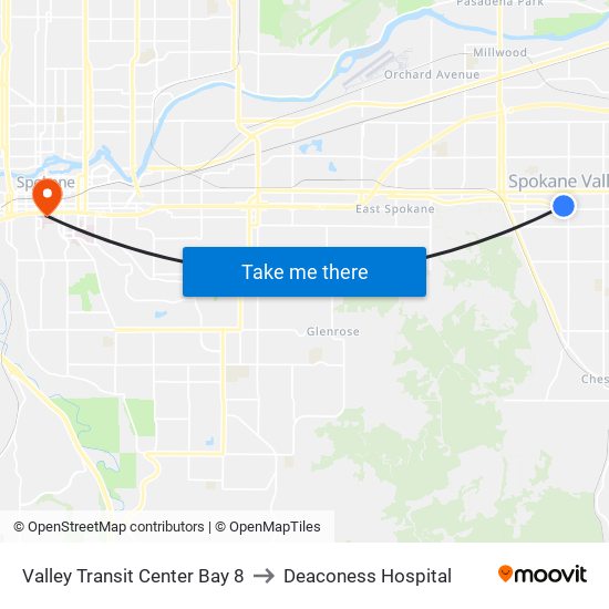 Valley Transit Center Bay 8 to Deaconess Hospital map