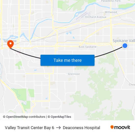 Valley Transit Center Bay 6 to Deaconess Hospital map