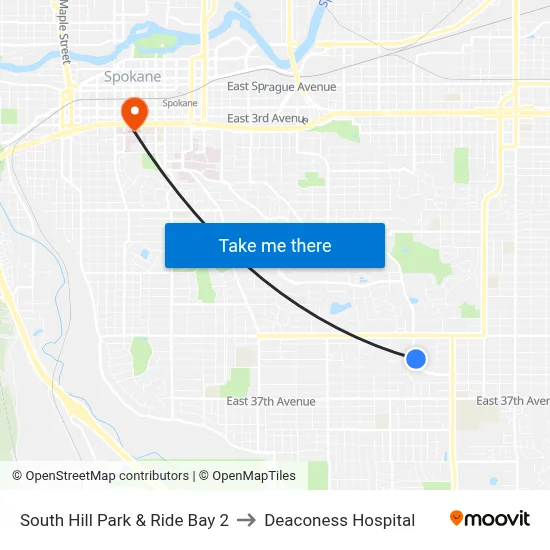 South Hill Park & Ride Bay 2 to Deaconess Hospital map