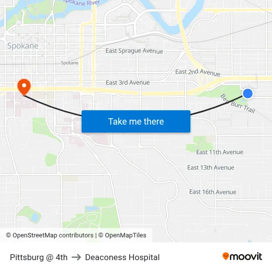 Pittsburg @ 4th to Deaconess Hospital map
