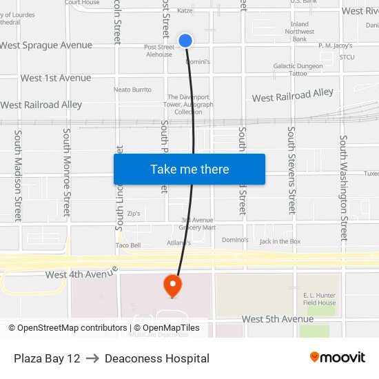 Plaza Bay 12 to Deaconess Hospital map