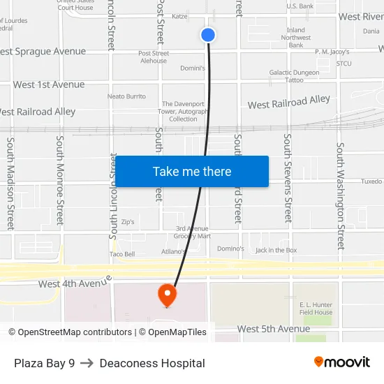 Plaza Bay 9 to Deaconess Hospital map