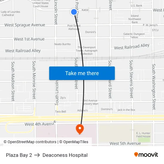 Plaza Bay 2 to Deaconess Hospital map