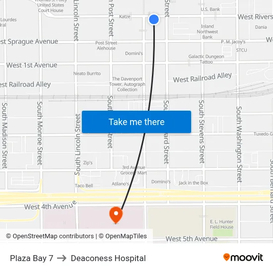 Plaza Bay 7 to Deaconess Hospital map