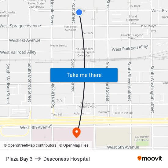 Plaza Bay 3 to Deaconess Hospital map