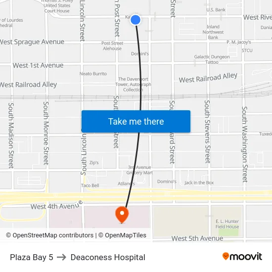 Plaza Bay 5 to Deaconess Hospital map