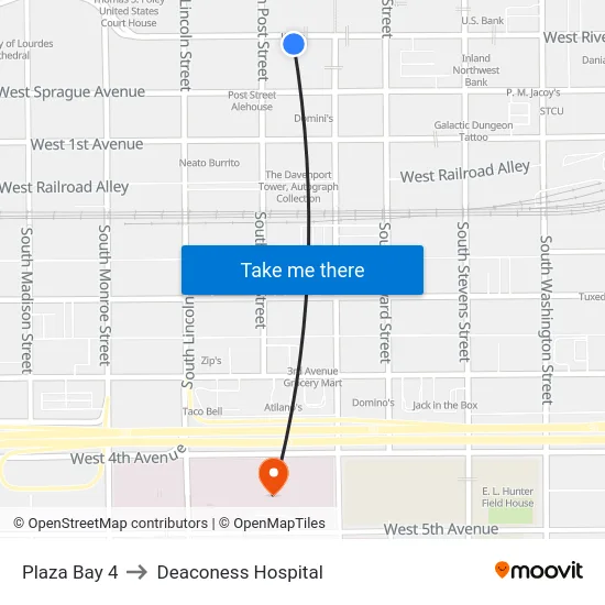 Plaza Bay 4 to Deaconess Hospital map