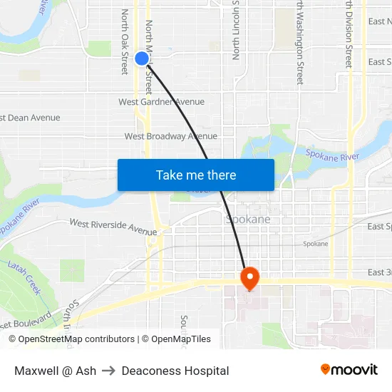 Maxwell @ Ash to Deaconess Hospital map