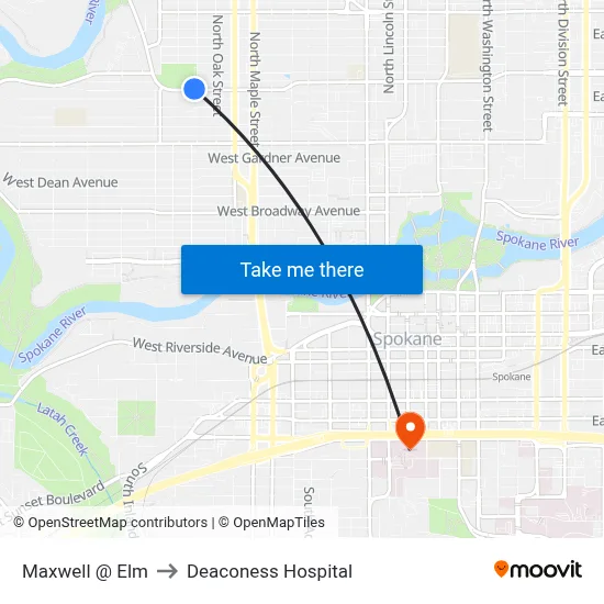Maxwell @ Elm to Deaconess Hospital map