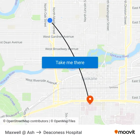 Maxwell @ Ash to Deaconess Hospital map