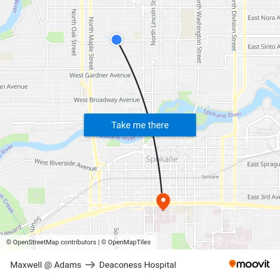 Maxwell @ Adams to Deaconess Hospital map