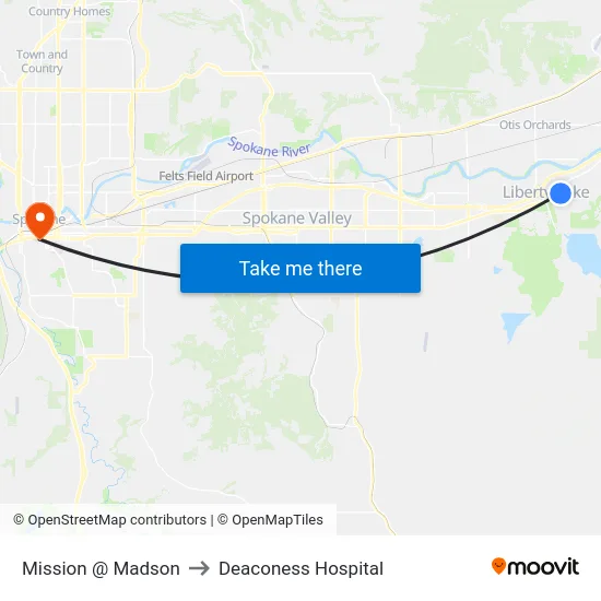 Mission @ Madson to Deaconess Hospital map