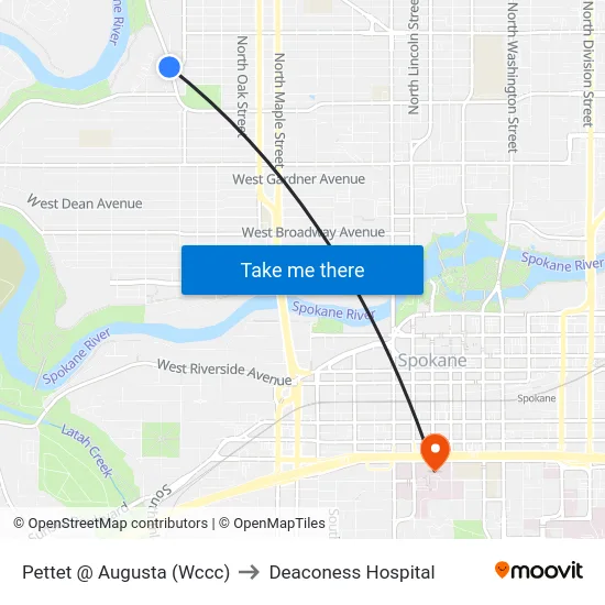 Pettet @ Augusta (Wccc) to Deaconess Hospital map