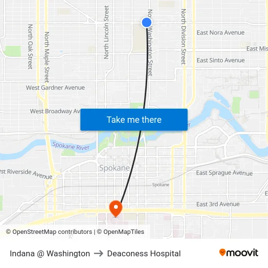 Indana @ Washington to Deaconess Hospital map