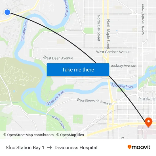 Sfcc Station Bay 1 to Deaconess Hospital map
