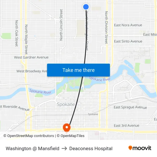 Washington @ Mansfield to Deaconess Hospital map