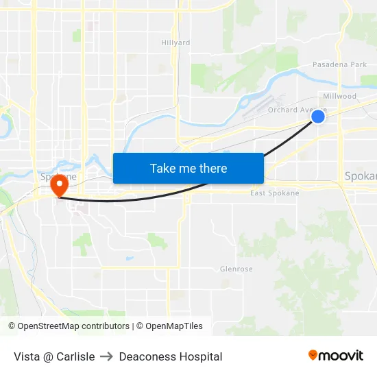 Vista @ Carlisle to Deaconess Hospital map