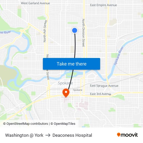 Washington @ York to Deaconess Hospital map