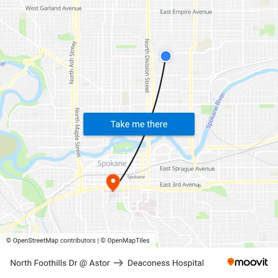 North Foothills Dr @ Astor to Deaconess Hospital map