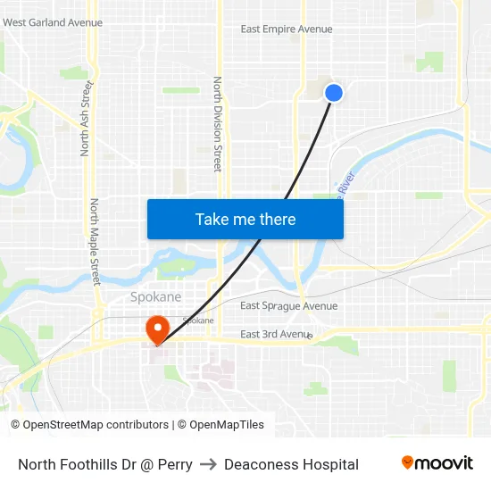 North Foothills Dr @ Perry to Deaconess Hospital map