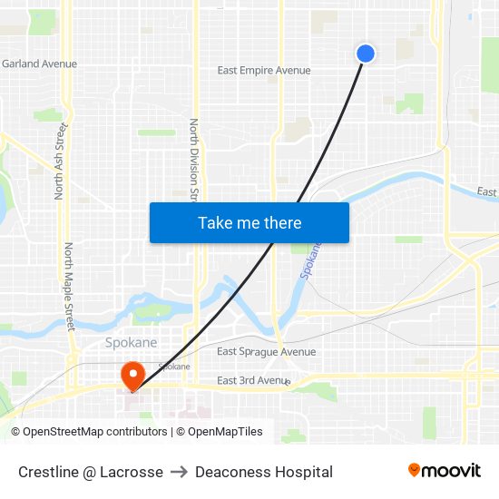 Crestline @ Lacrosse to Deaconess Hospital map