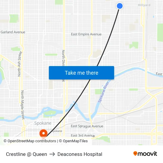 Crestline @ Queen to Deaconess Hospital map