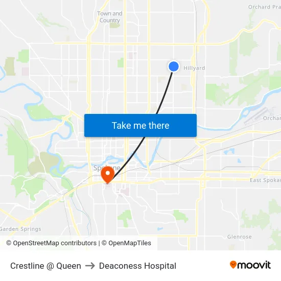 Crestline @ Queen to Deaconess Hospital map