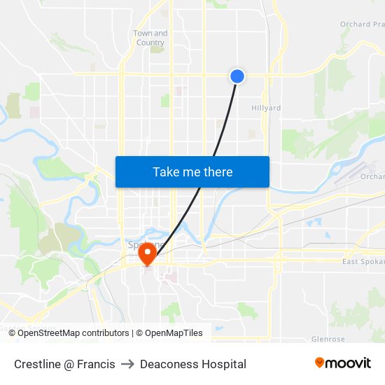 Crestline @ Francis to Deaconess Hospital map