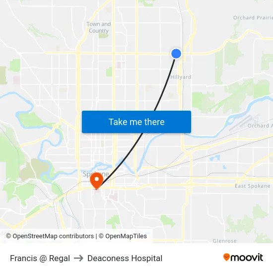 Francis @ Regal to Deaconess Hospital map