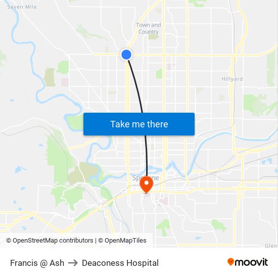 Francis @ Ash to Deaconess Hospital map