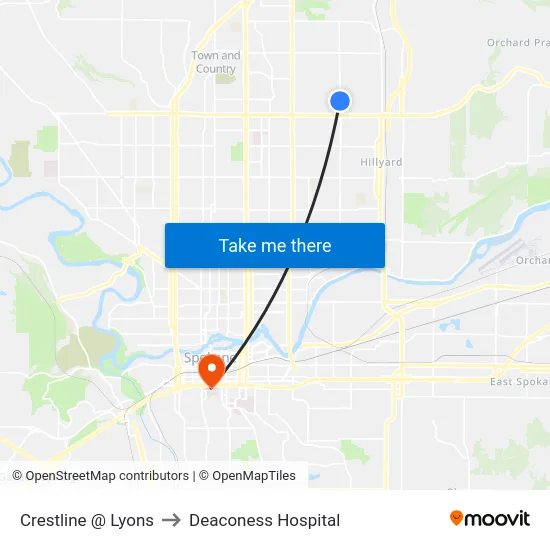 Crestline @ Lyons to Deaconess Hospital map